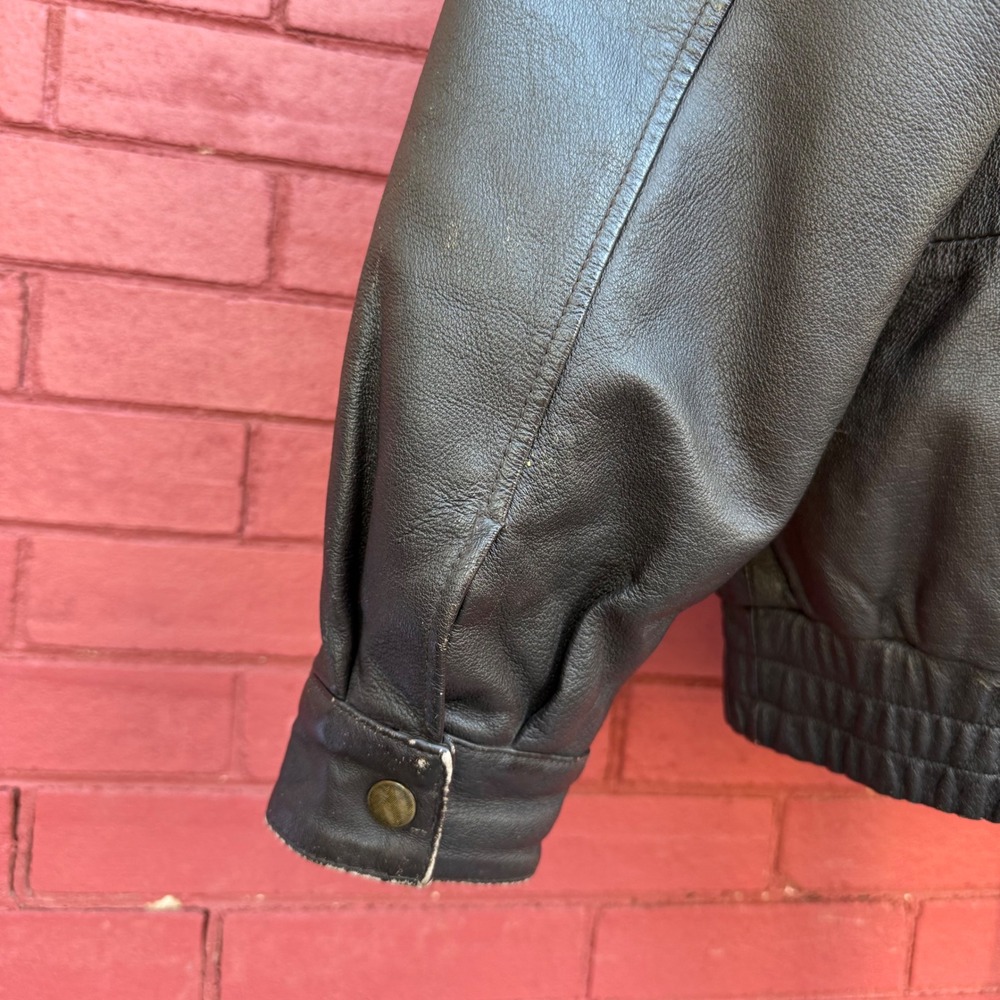 St Johns Bay Mens XL Brown Genuine Leather Bomber Jacket Vintage Full Zip‎ - Picture 5 of 13